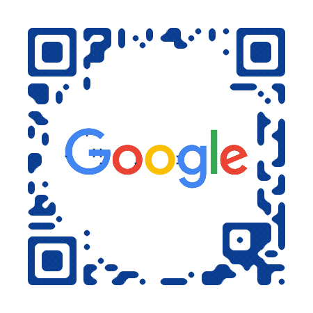 QR code derived from the Google logomark with soft gradients.