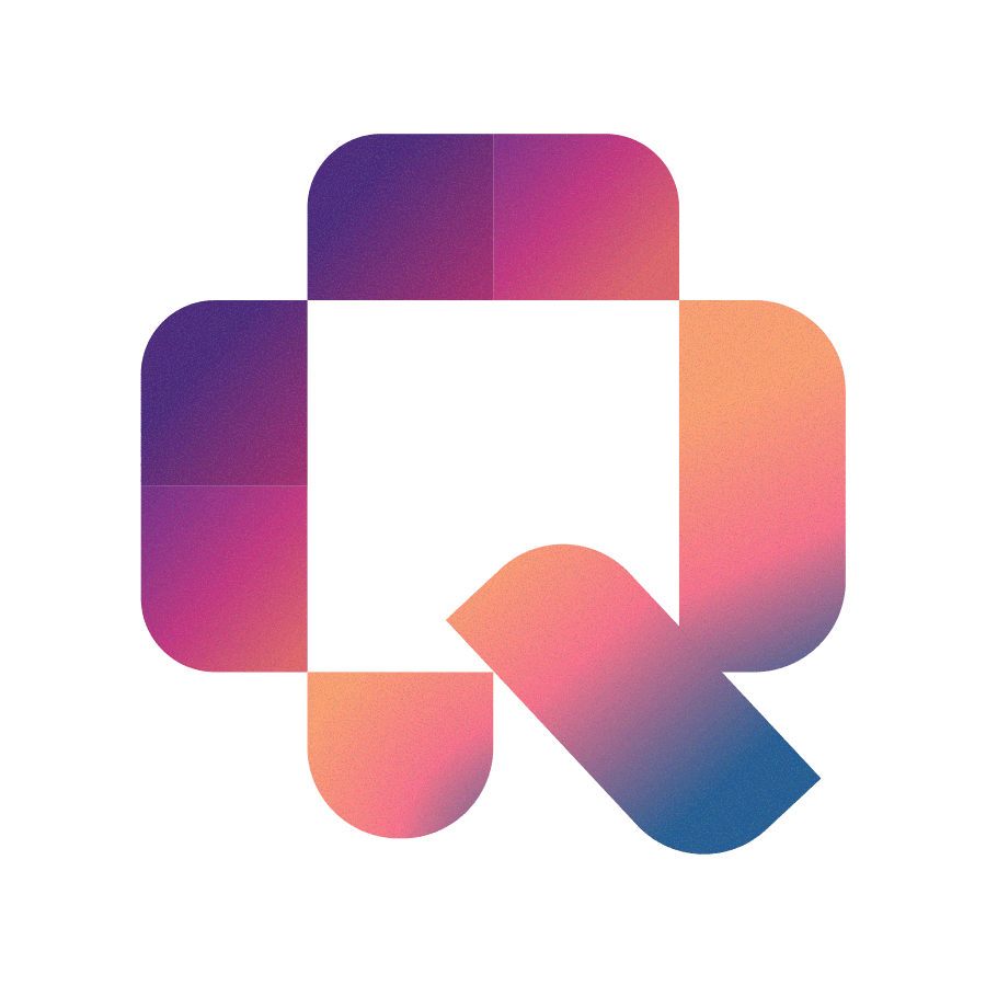 Qurbo’s original Q logo with a purple, pink, orange and blue gradient.